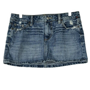 American Eagle Jean Skirt Womens 4 Blue Denim Distressed Mini ALine 5 pocket